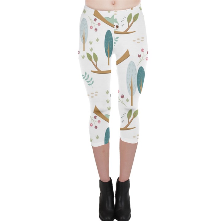 Pattern-sloth-woodland Capri Leggings 