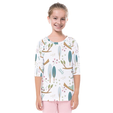 Pattern-sloth-woodland Kids  Quarter Sleeve Raglan Tee by Simbadda