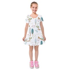 Pattern-sloth-woodland Kids  Short Sleeve Velvet Dress by Simbadda