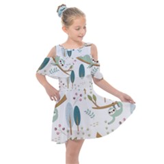 Pattern-sloth-woodland Kids  Shoulder Cutout Chiffon Dress by Simbadda