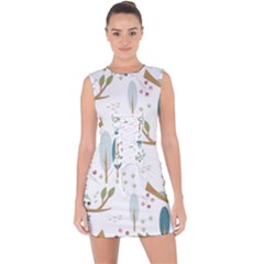 Pattern-sloth-woodland Lace Up Front Bodycon Dress by Simbadda