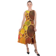 Abstract Oil Painting Midi Tie-back Chiffon Dress