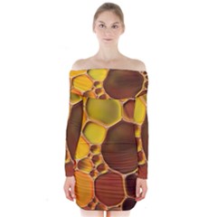 Abstract Oil Painting Long Sleeve Off Shoulder Dress by Excel