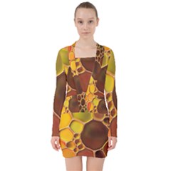 Abstract Oil Painting V-neck Bodycon Long Sleeve Dress by Excel