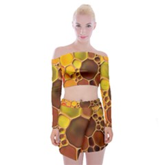 Abstract Oil Painting Off Shoulder Top With Mini Skirt Set by Excel