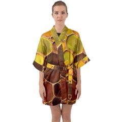 Abstract Oil Painting Half Sleeve Satin Kimono  by Excel