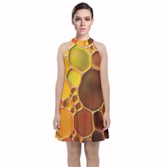 Abstract Oil Painting Velvet Halter Neckline Dress 