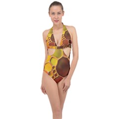 Abstract Oil Painting Halter Front Plunge Swimsuit by Excel