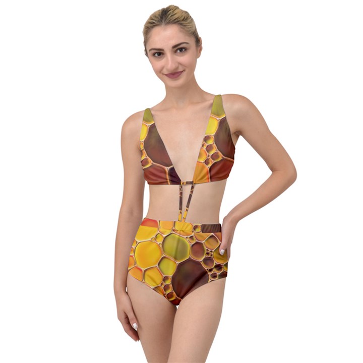 Abstract Oil Painting Tied Up Two Piece Swimsuit