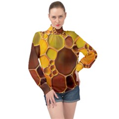 Abstract Oil Painting High Neck Long Sleeve Chiffon Top by Excel