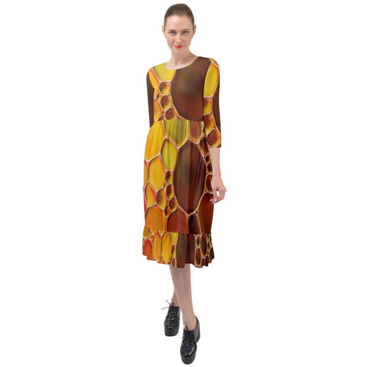 Abstract Oil Painting Ruffle End Midi Chiffon Dress