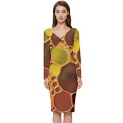 Abstract Oil Painting Long Sleeve V-neck Bodycon Dress  by Excel