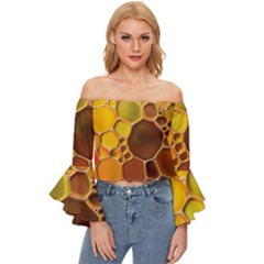 Abstract Oil Painting Off Shoulder Flutter Bell Sleeve Top