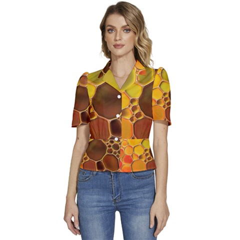 Abstract Oil Painting Puffed Short Sleeve Button Up Jacket by Excel