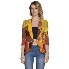 Abstract Oil Painting Women s 3/4 Sleeve Ruffle Edge Open Front Jacket by Excel