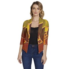 Abstract Oil Painting Women s Draped Front 3/4 Sleeve Shawl Collar Jacket by Excel