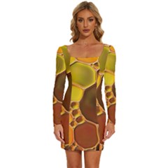 Abstract Oil Painting Long Sleeve Square Neck Bodycon Velvet Dress by Excel