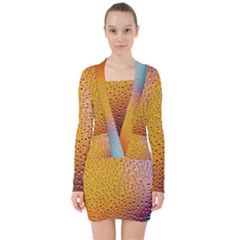 Rain Drop Abstract Design V-neck Bodycon Long Sleeve Dress by Excel