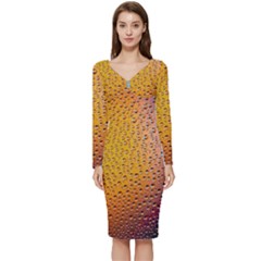 Rain Drop Abstract Design Long Sleeve V-neck Bodycon Dress  by Excel