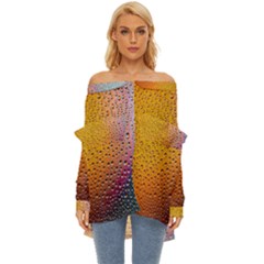 Rain Drop Abstract Design Off Shoulder Chiffon Pocket Shirt by Excel