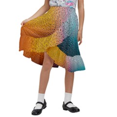 Rain Drop Abstract Design Kids  Ruffle Flared Wrap Midi Skirt by Excel