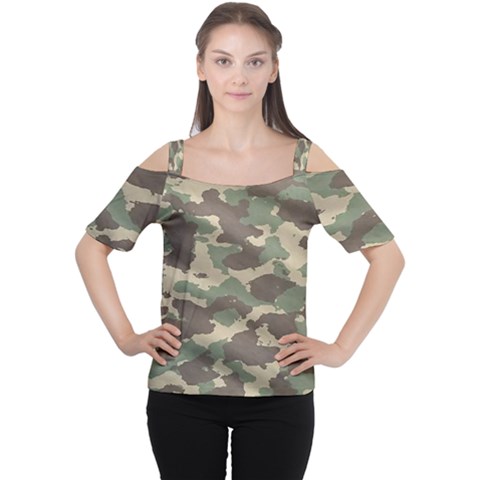 Camouflage Design Cutout Shoulder Tee by Excel