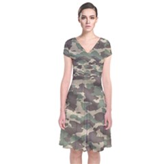 Camouflage Design Short Sleeve Front Wrap Dress by Excel