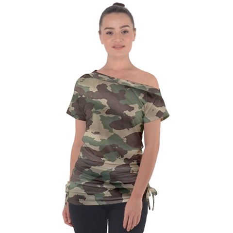 Camouflage Design Off Shoulder Tie-up Tee by Excel