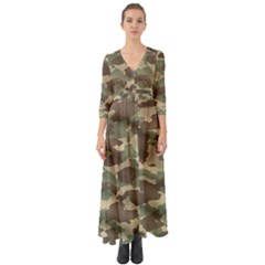 Camouflage Design Button Up Boho Maxi Dress by Excel