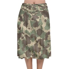 Camouflage Design Velvet Flared Midi Skirt