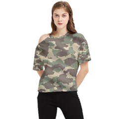 Camouflage Design One Shoulder Cut Out Tee by Excel