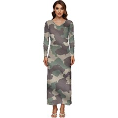 Camouflage Design Long Sleeve Longline Maxi Dress by Excel