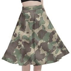 Camouflage Design A-line Full Circle Midi Skirt With Pocket