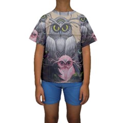 Graffiti Owl Design Kids  Short Sleeve Swimwear by Excel