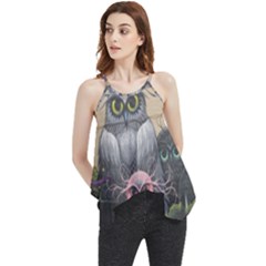 Graffiti Owl Design Flowy Camisole Tank Top by Excel