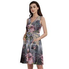 Graffiti Owl Design Sleeveless Dress With Pocket by Excel