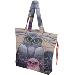 Graffiti Owl Design Drawstring Tote Bag by Excel