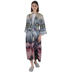 Graffiti Owl Design Maxi Satin Kimono by Excel