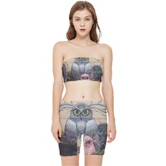 Graffiti Owl Design Stretch Shorts And Tube Top Set by Excel