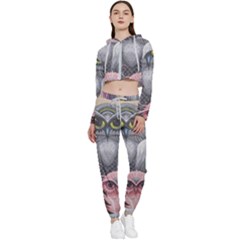 Graffiti Owl Design Cropped Zip Up Lounge Set by Excel