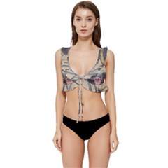 Graffiti Owl Design Low Cut Ruffle Edge Bikini Top by Excel