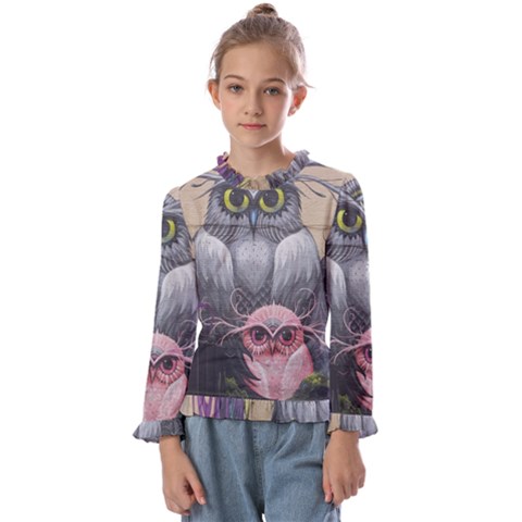 Graffiti Owl Design Kids  Frill Detail Tee by Excel