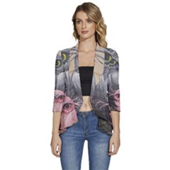 Graffiti Owl Design Women s 3/4 Sleeve Ruffle Edge Open Front Jacket by Excel