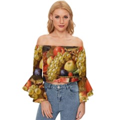 Fruits Off Shoulder Flutter Bell Sleeve Top