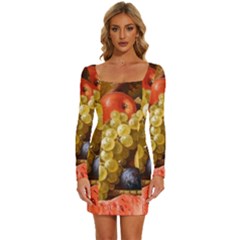 Fruits Long Sleeve Square Neck Bodycon Velvet Dress by Excel