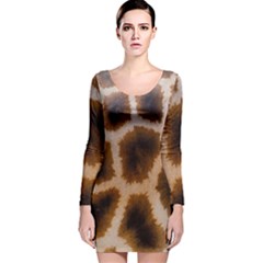 Giraffe Skin Design Long Sleeve Velvet Bodycon Dress