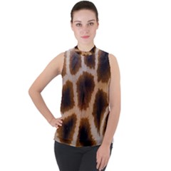 Giraffe Skin Design Mock Neck Chiffon Sleeveless Top by Excel