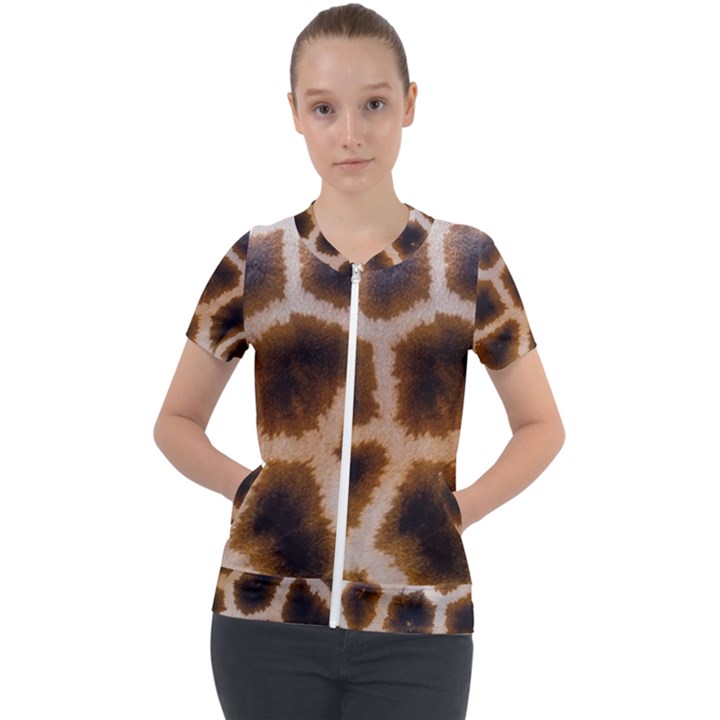 Giraffe Skin Design Short Sleeve Zip Up Jacket