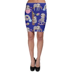 Hand-drawn-cute-sloth-pattern-background Bodycon Skirt by Simbadda