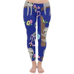 Hand-drawn-cute-sloth-pattern-background Classic Winter Leggings by Simbadda